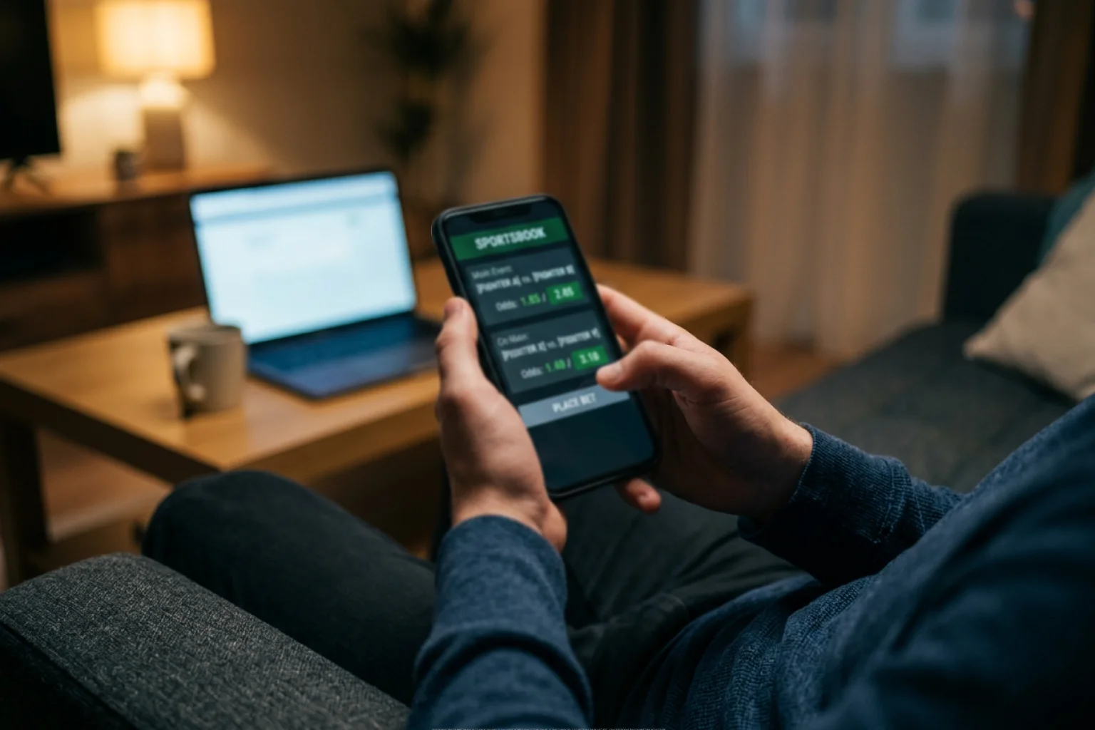 Person holding a smartphone showing a UFC betting slip on a UK bookmaker app